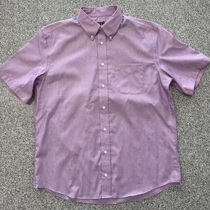 Jos A Bank Traveler Button Down Shirt Mens L Short Sleeve Purple Tailored Fit
